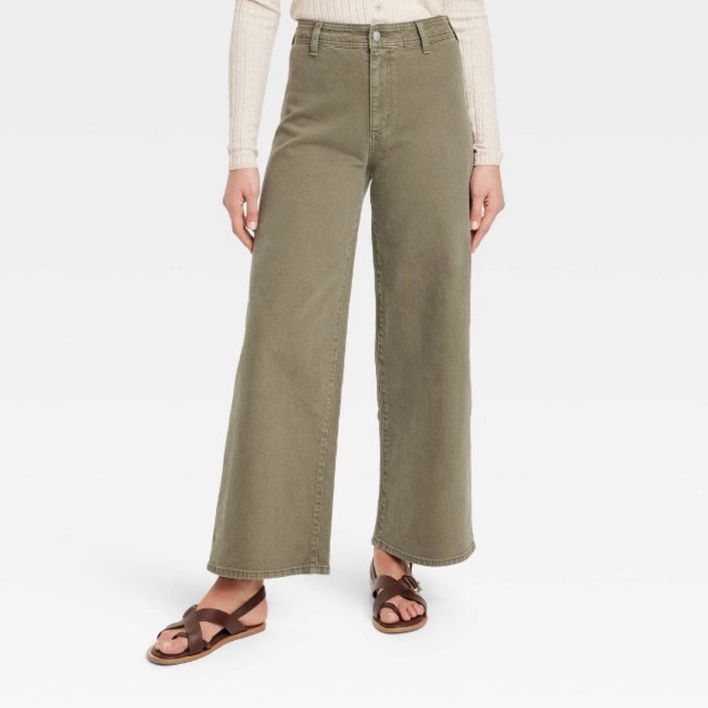 Women's Universal Thread Jeans High-Rise Sailor Wide Leg Ankle Jeans Olive Green